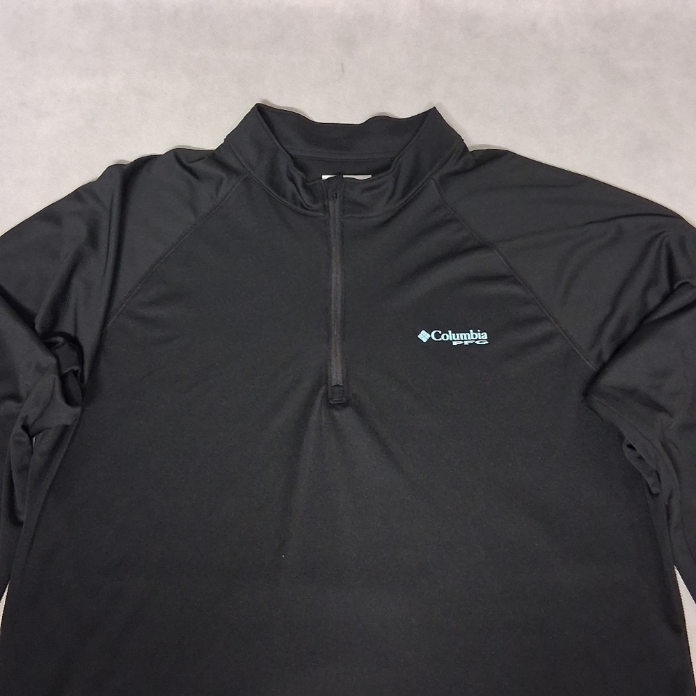 Columbia PFG Terminal Tackle 1/4 Zip Shirt Men's Large Black Long Sleeve UPF 50